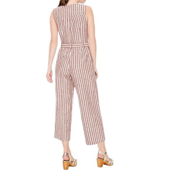 Boden Verity Red & White Striped Linen Blend Cropped Jumpsuit - 6 - Picture 2 of 15